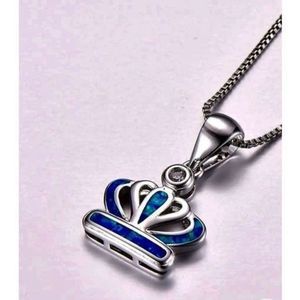 BLUE OPAL N SILVER CROWN NECKLACE